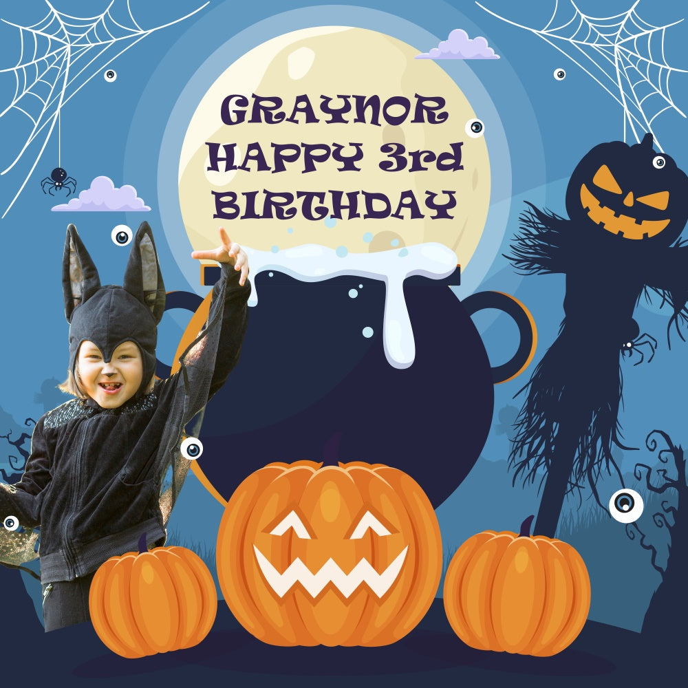 Toile de fond Personnalisable Anniversaire Halloween,Anniversaire Halloween Clair de Lune Effrayant 3e BRP5-149