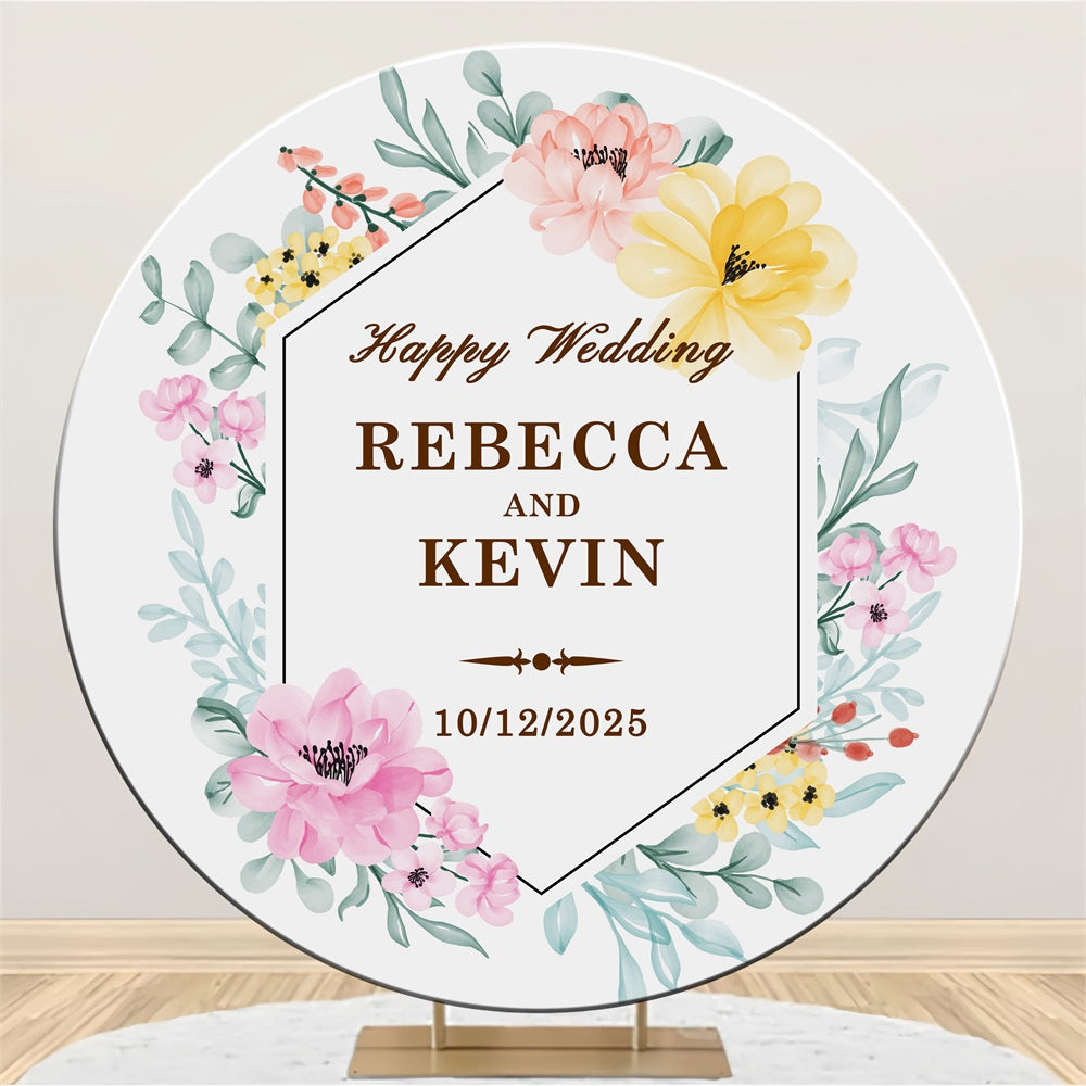 Toile de fond Rond Personnalisable Idées Mariage Fleurs Pastel BRP5-185