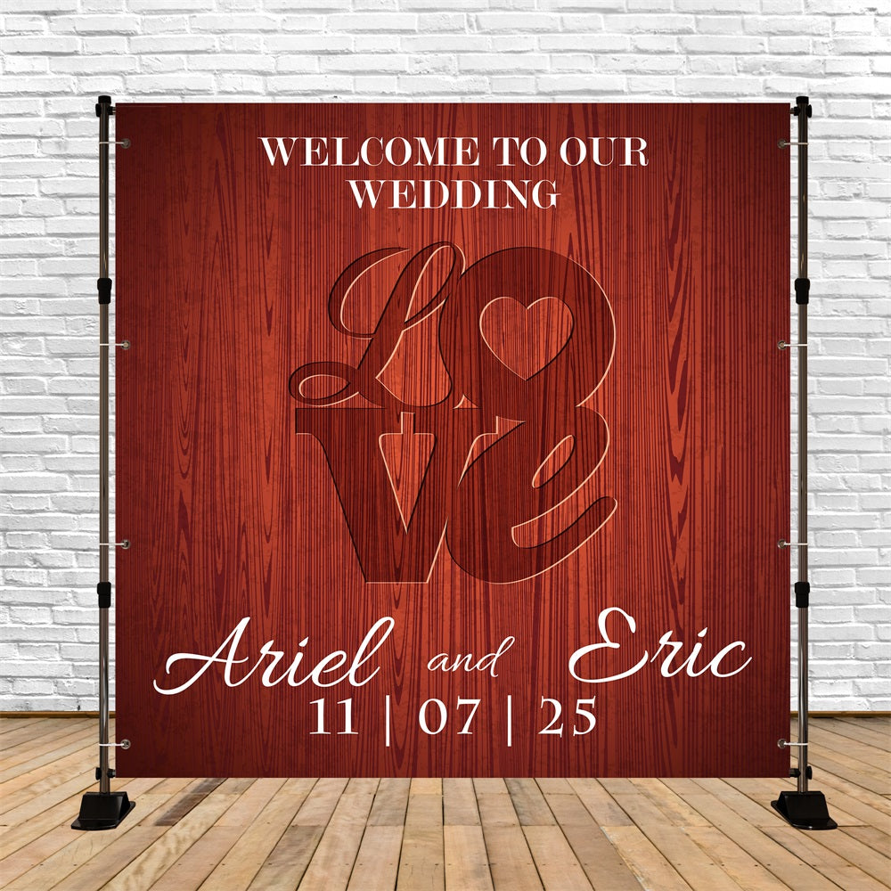 Toile de fond Mariage Rustique Personnalisée Bois Amour BRP5-190