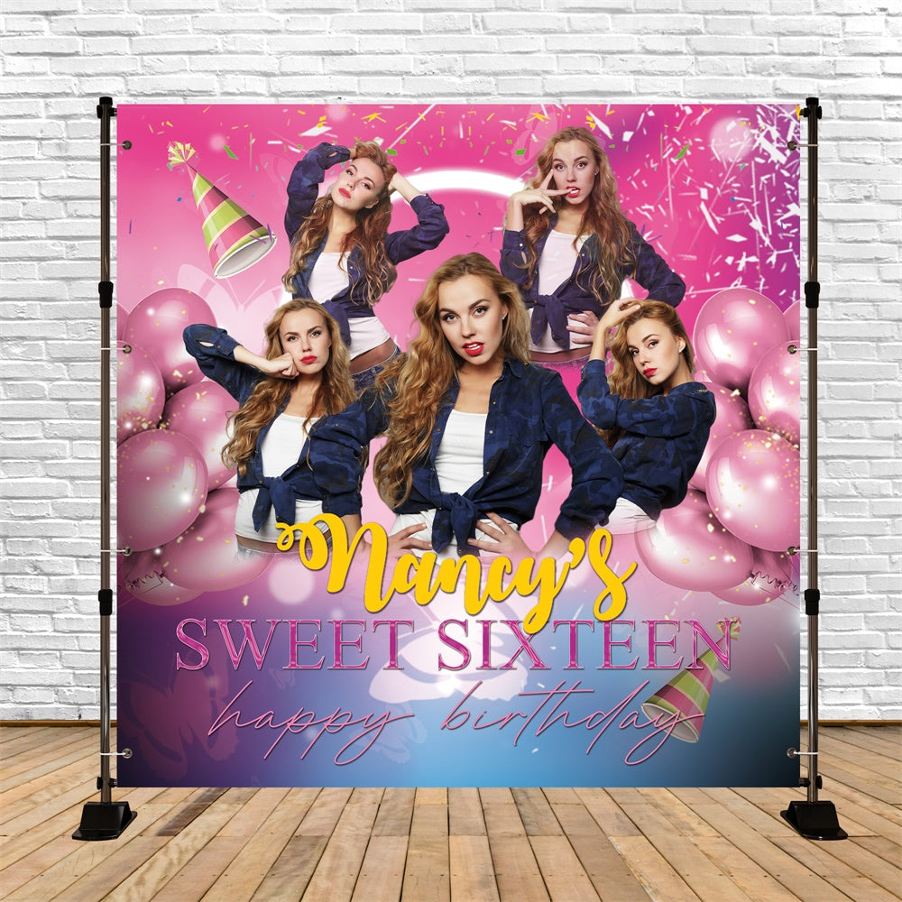 Toile de fond Anniversaire Personnalisable Ballons Glamour Sweet 16 BRP5-77