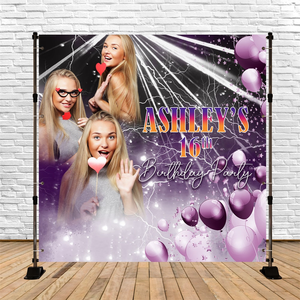 Toile de fond Personnalisable Anniversaire Ballons Stylés Violet Sweet 16 BRP5-79