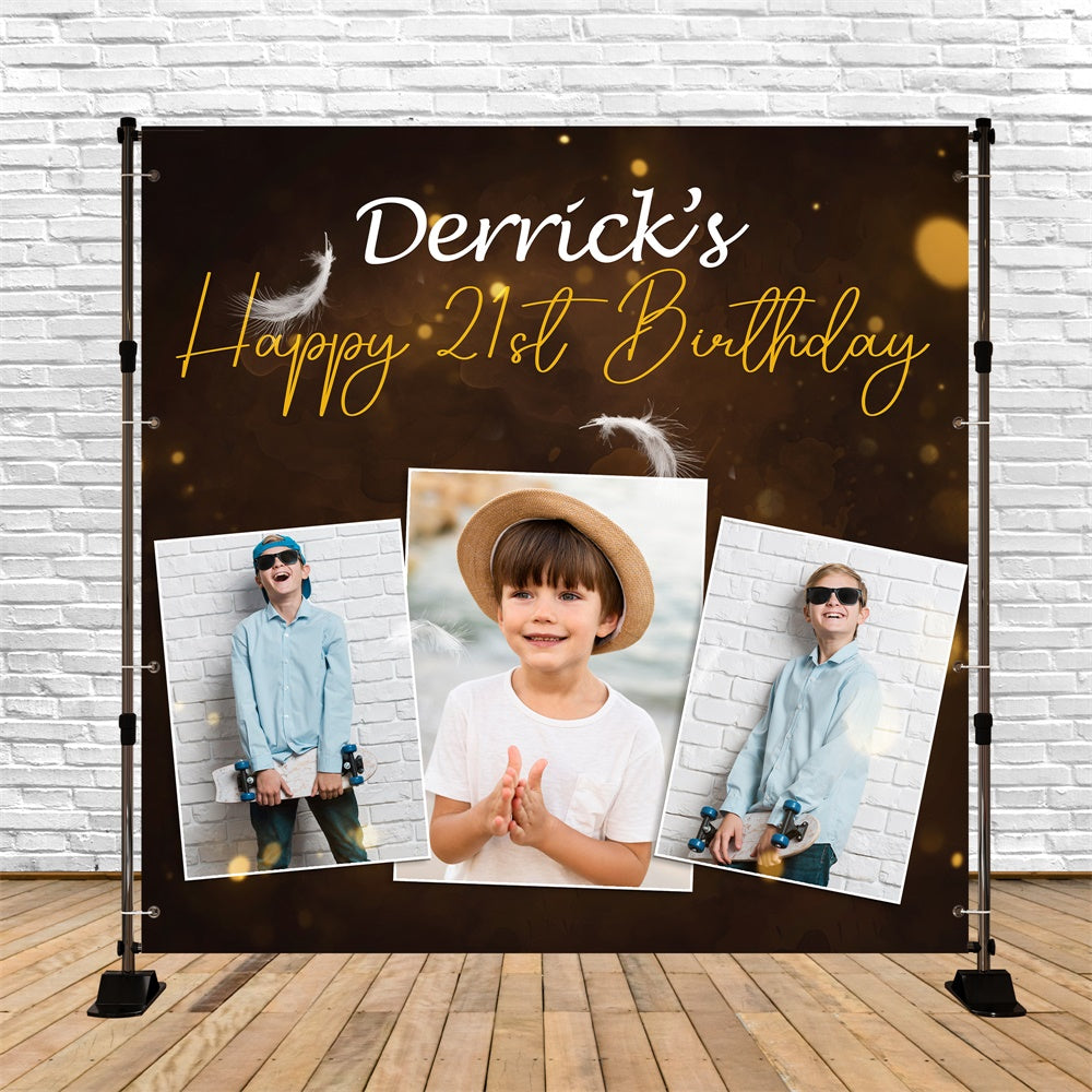 Toile de fond Deco Anniversaire Personnalisé Plumes Stylées Brillantes 21e BRP5-81