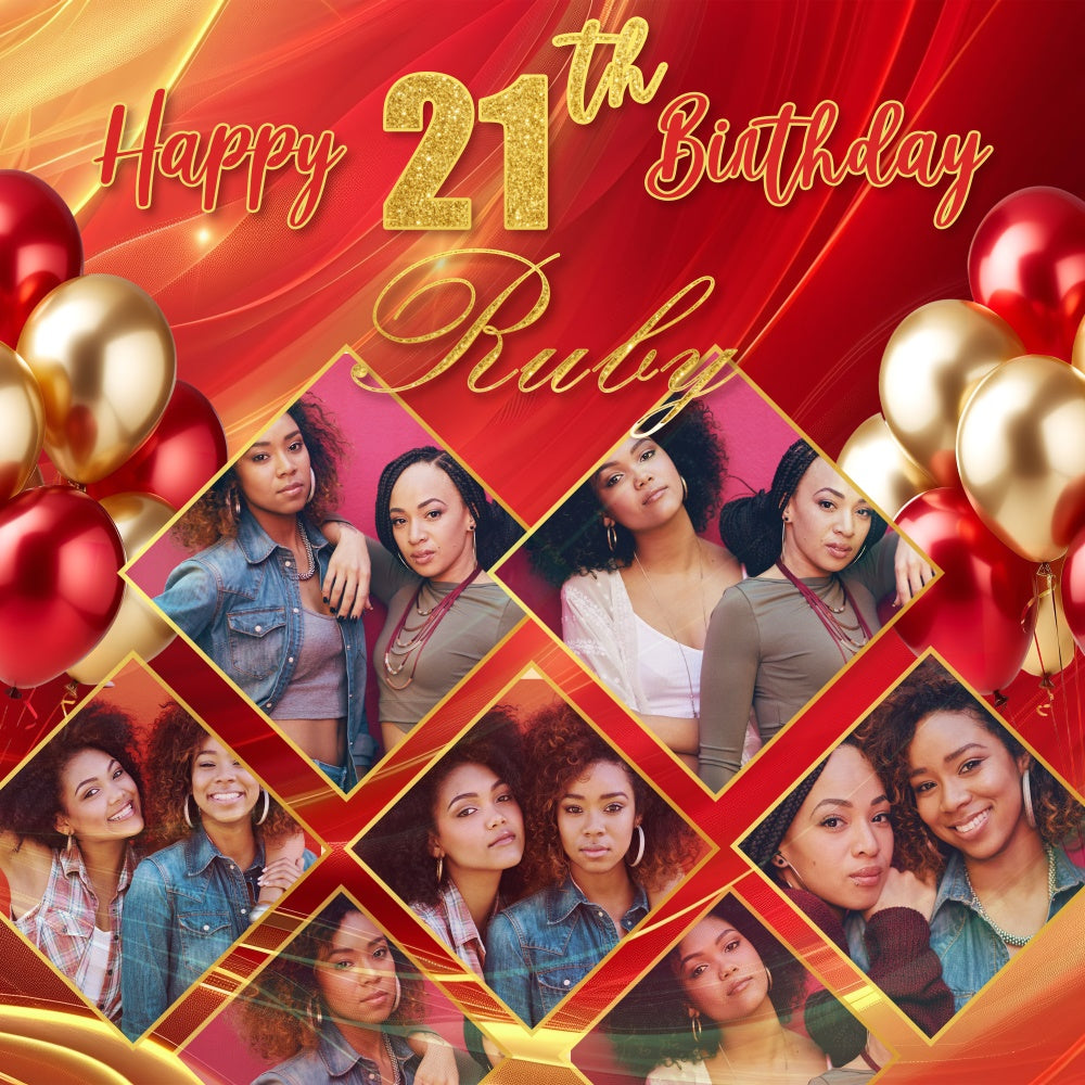 Toile de fond Anniversaire Personnalisé Ballons Rouge et Or 21e BRP5-85