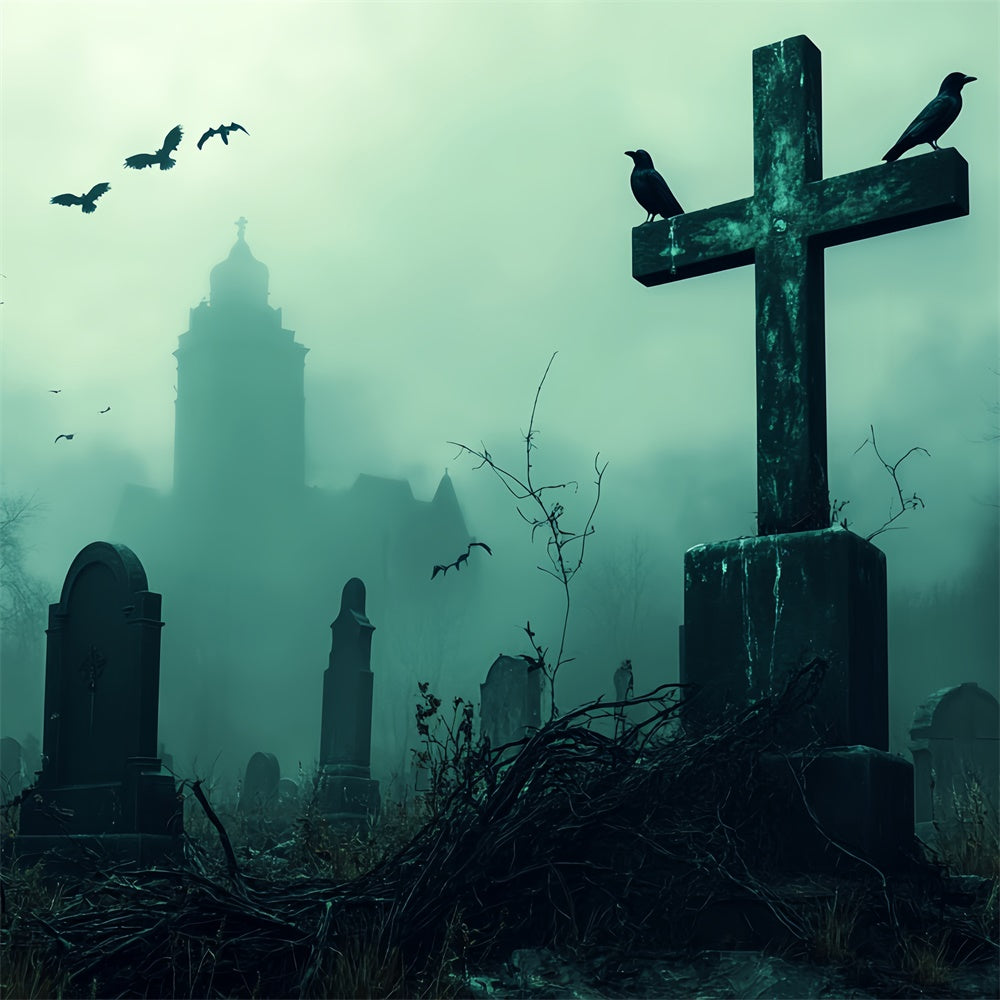 Toile de fond Halloween Brume Funèbre au Cimetière BRP57-104