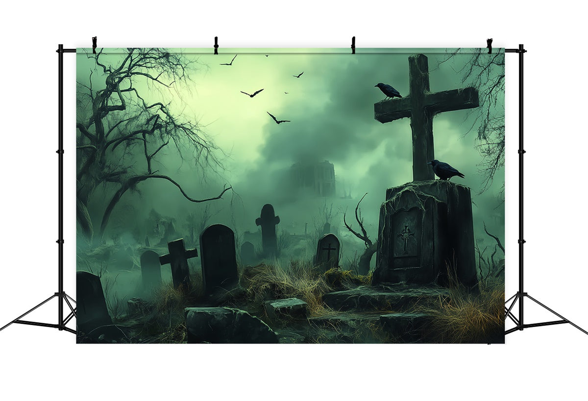 Toile de fond Photo Halloween Tombe Désertée et Brouillard BRP57-105