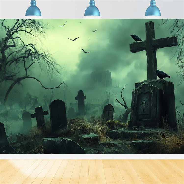 Toile de fond Photo Halloween Tombe Désertée et Brouillard BRP57-105