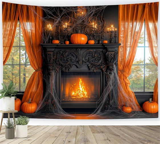 Toile de fond Photo Halloween Manoir Citrouille Cheminée BRP57-111