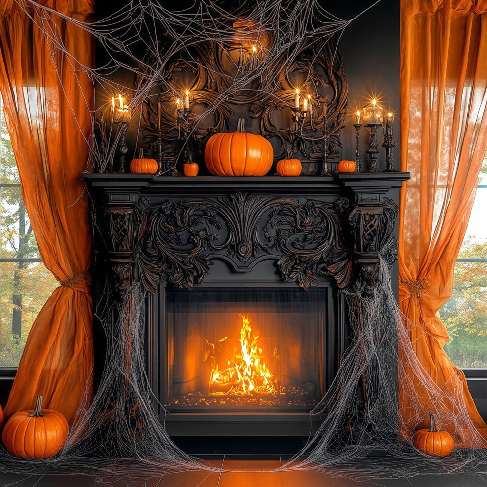 Toile de fond Photo Halloween Manoir Citrouille Cheminée BRP57-111