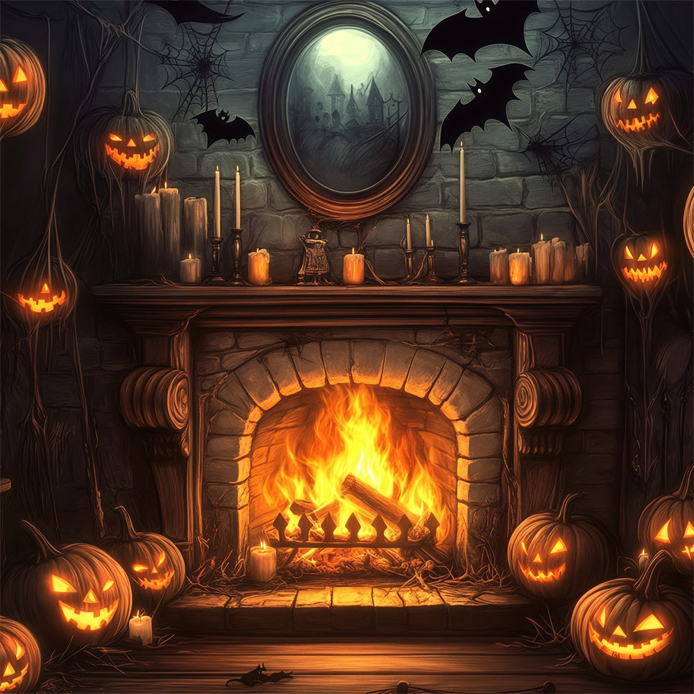 Toile de fond Photo Halloween Cheminée Citrouille Chauve-Souris BRP57-113