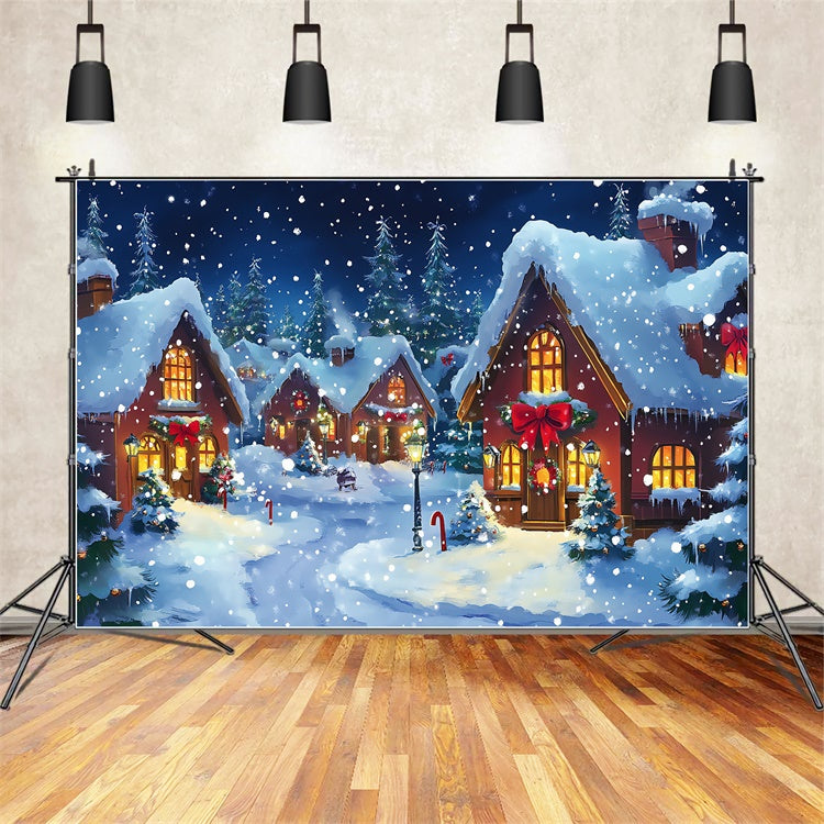 Toile de fond de Noël Rue Enneigée Étincelante BRP57-128