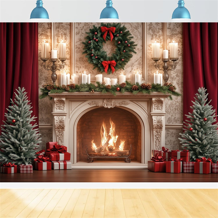 Toile de fond de Noël Célébration Bougie de Pin Cheminée BRP57-129