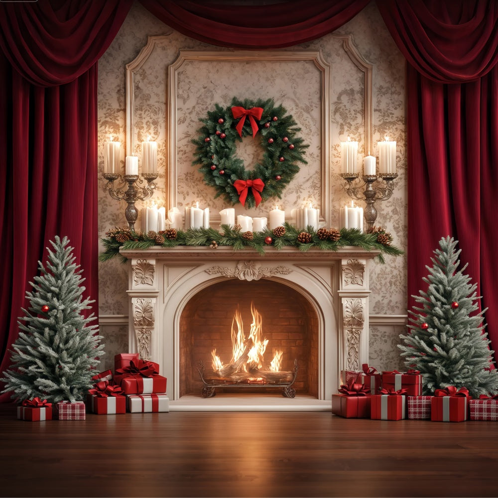 Toile de fond de Noël Célébration Bougie de Pin Cheminée BRP57-129