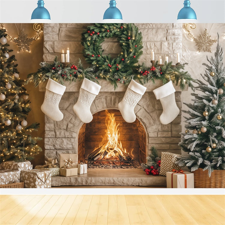 Toile de fond Noël Coin du Feu Douillet et Chaussettes BRP57-133