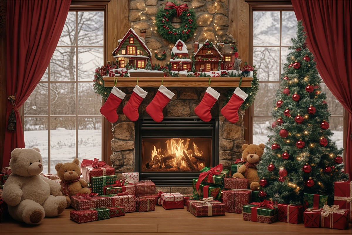 Toile de fond Noël Moments Cadeaux au Coin du Feu BRP57-137
