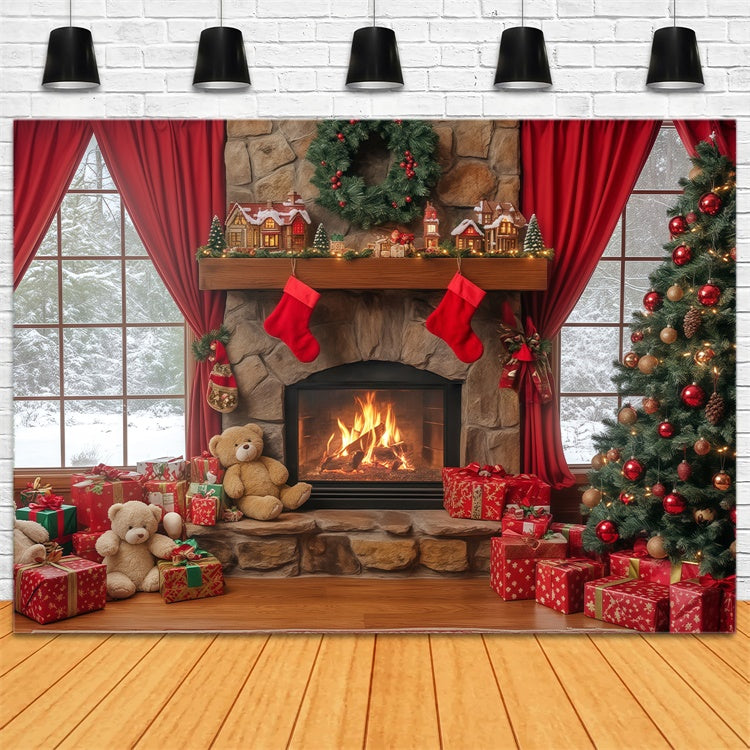 Toile de fond de Noël Rêves Ourson au Coin du Feu BRP57-138
