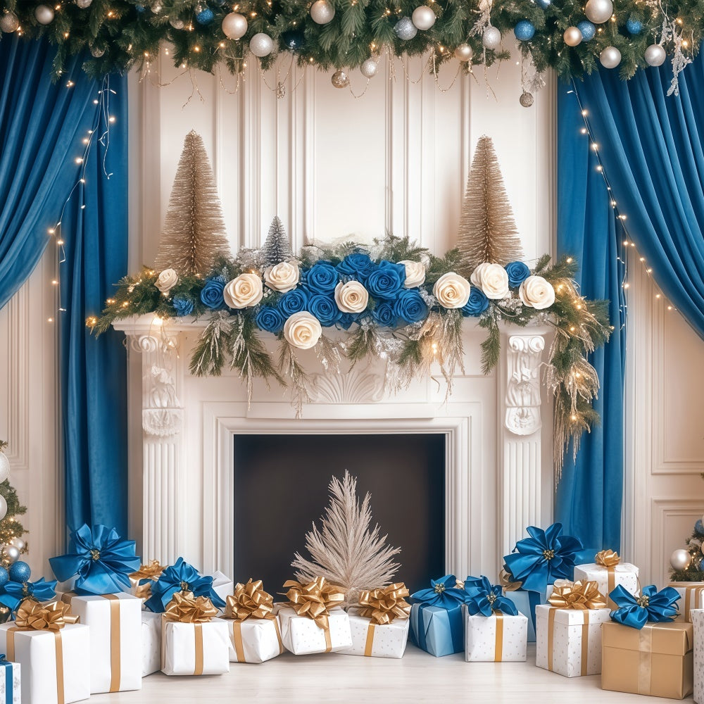 Toile de fond Noël Élégance Bleu et Or Professionnelle BRP57-140