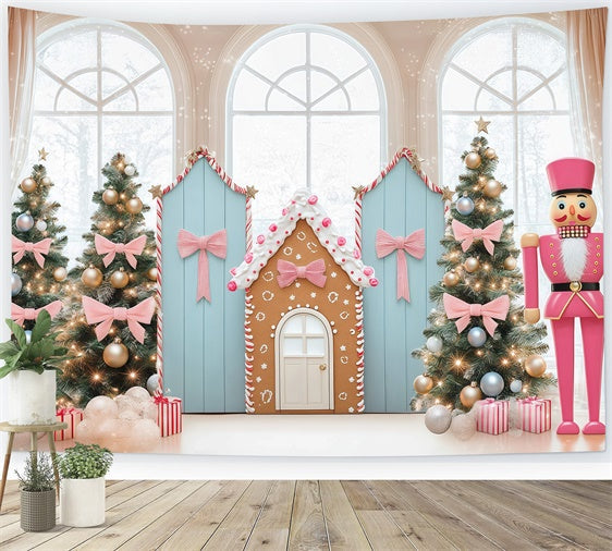 Toile de fond photo Noël Pays Sucré Noeud Rose BRP57-143