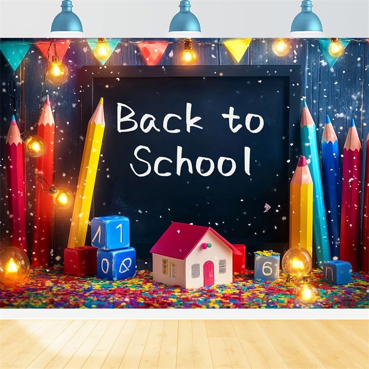 Toile de fond Rentrée des Classes Confettis Crayons et Lumières BRP57-16