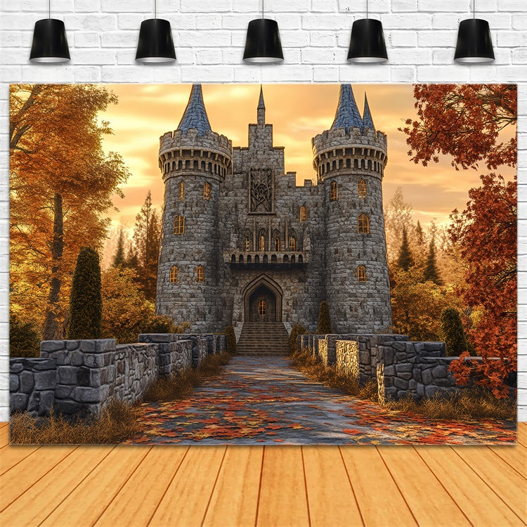 Toile de fond Déco Automne Château Érable Sentier BRP57-164
