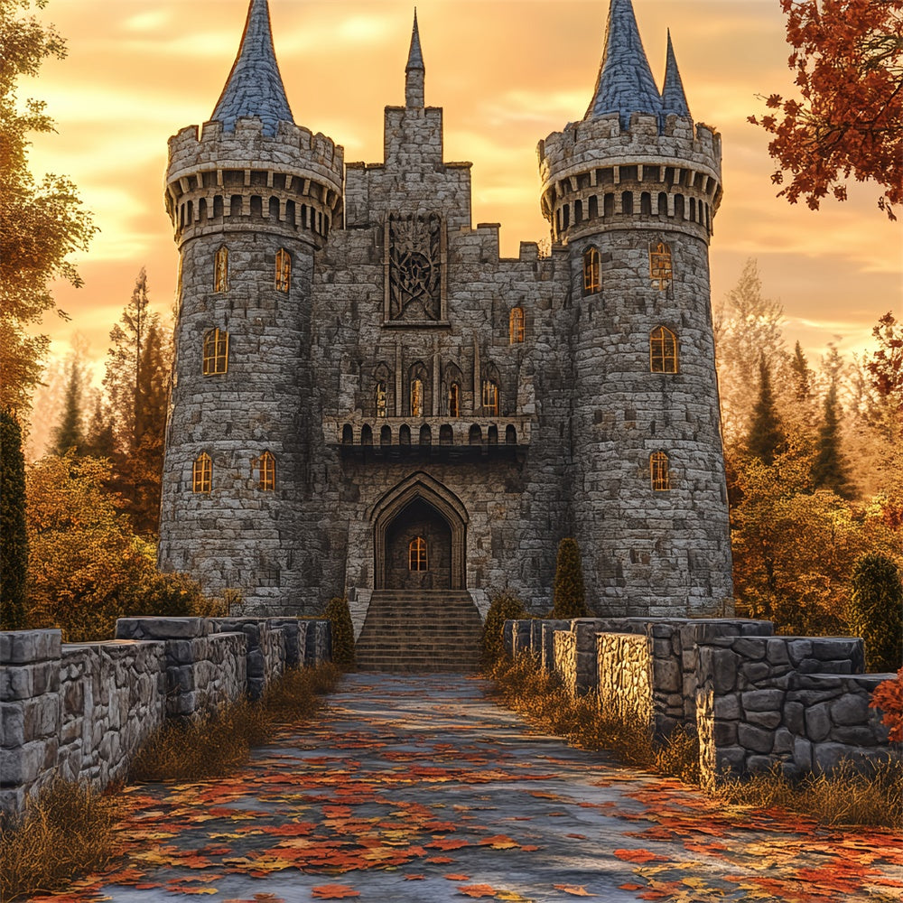 Toile de fond Déco Automne Château Érable Sentier BRP57-164