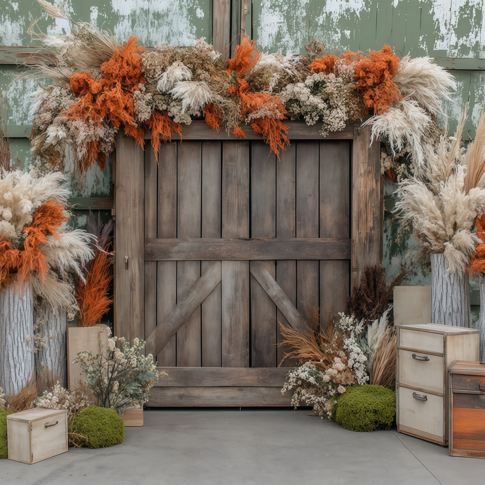 Toile de fond Déco Automne Fleurs Sèches Grange Rustique BRP57-179