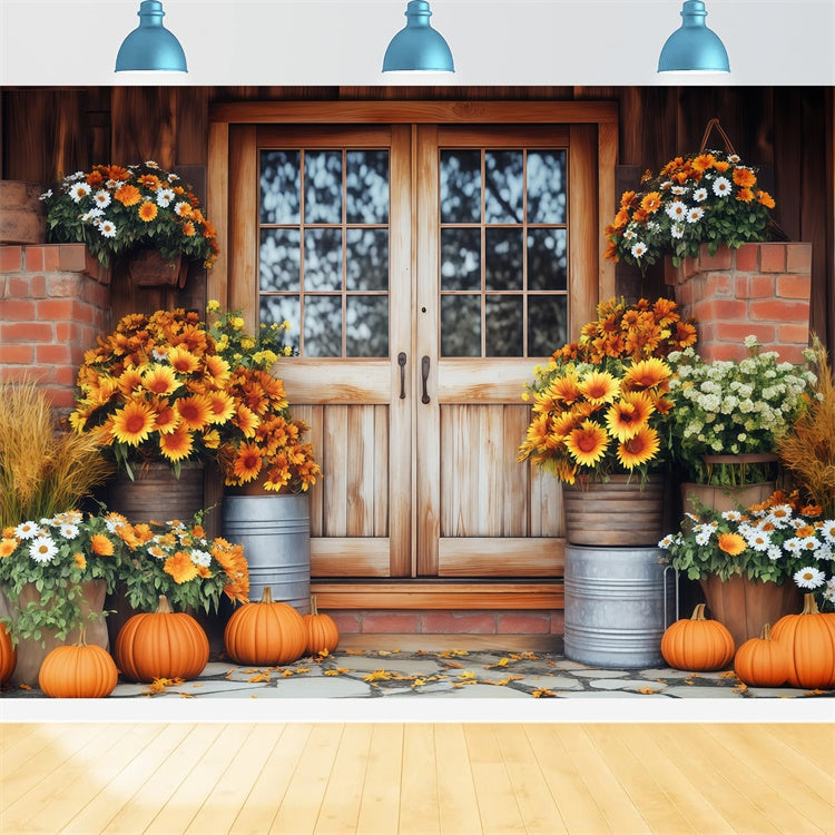 Toile de fond Photo Automne Porche Rustique Floraison BRP57-183