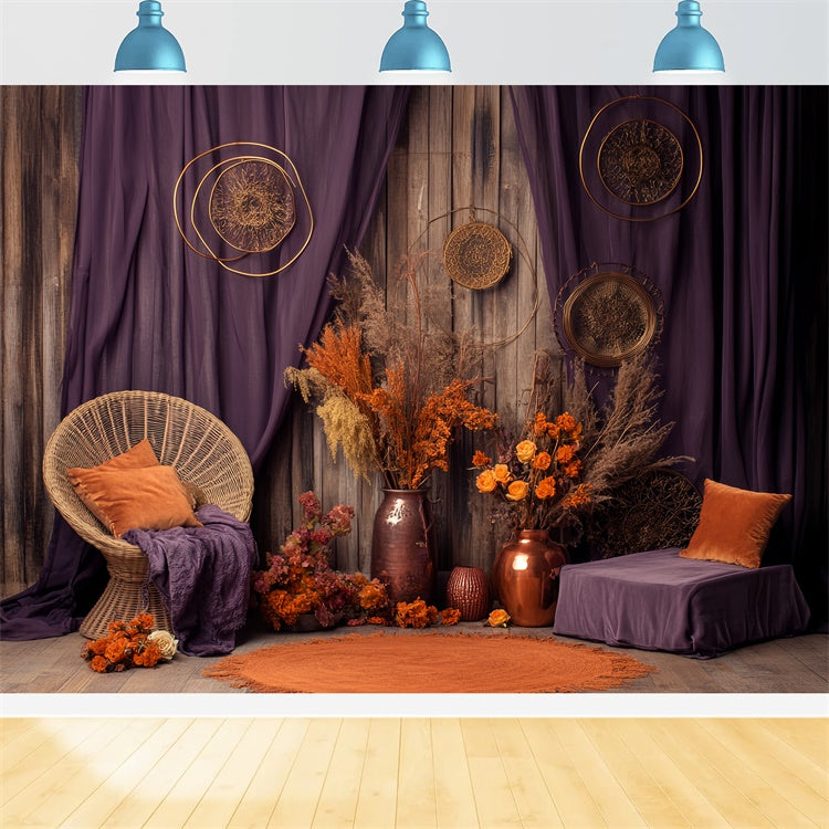 Toile de fond Automne Rideau Violet Fleurs Sèches BRP57-187