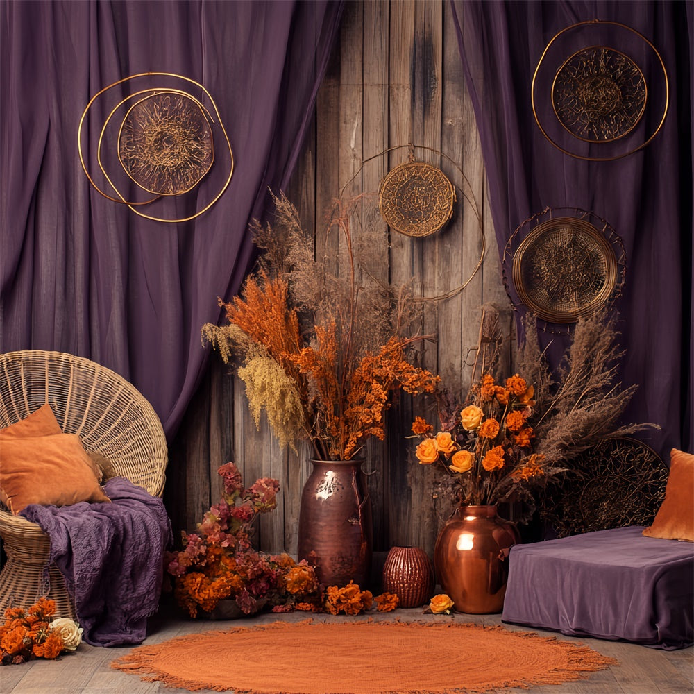 Toile de fond Automne Rideau Violet Fleurs Sèches BRP57-187