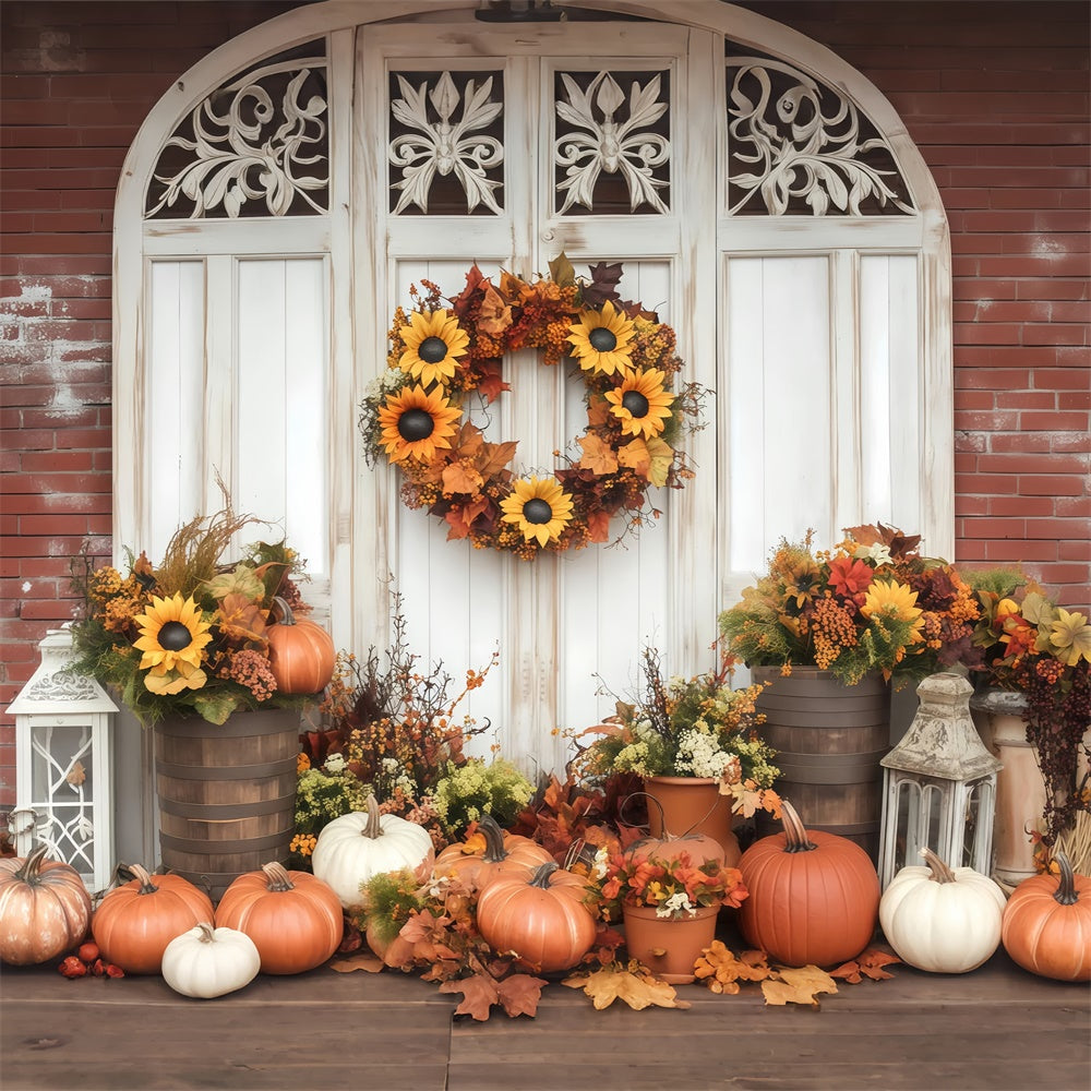 Toile de fond Photo Automne Porche Couronne Tournesols BRP57-188