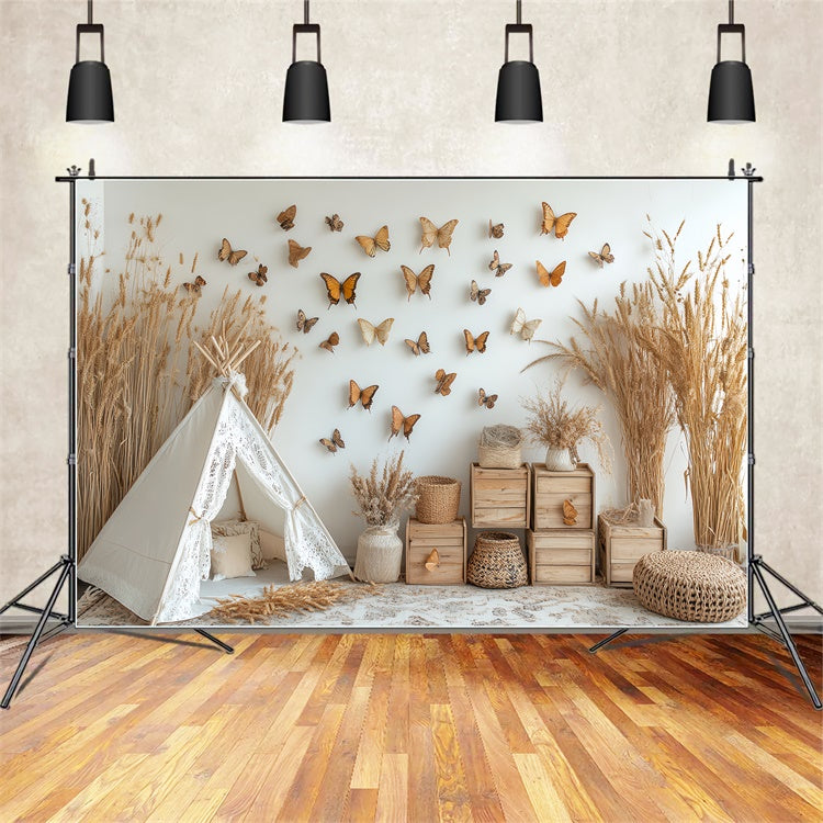 Toile de fond Déco Automne Tente Papillons Bohème BRP57-190