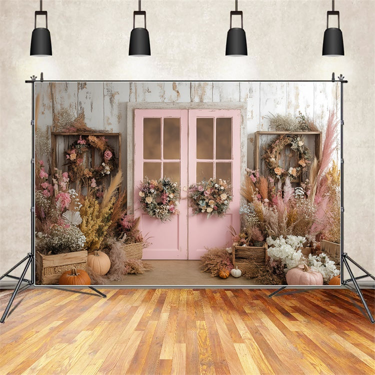 Toile de fond Déco Automne Porche Rose Récolte Bohème BRP57-194