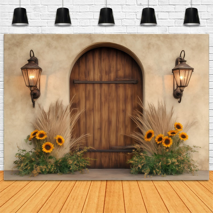 Toile de fond Photo Automne Porche Lanterne Tournesols BRP57-196