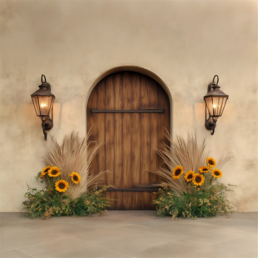 Toile de fond Photo Automne Porche Lanterne Tournesols BRP57-196