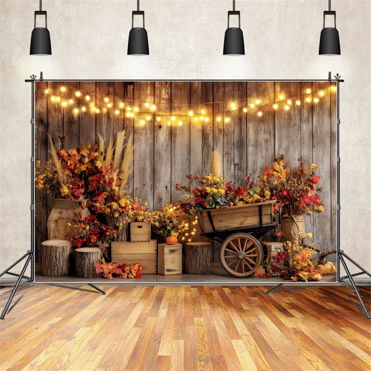 Toile de fond Photo Automne Mur Bois Guirlande Lumineuse BRP57-198