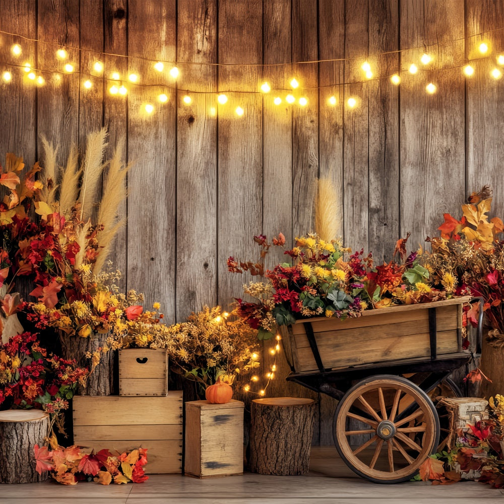 Toile de fond Photo Automne Mur Bois Guirlande Lumineuse BRP57-198