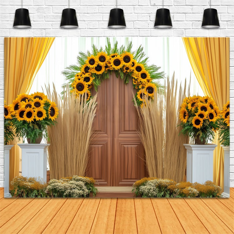 Toile de fond Déco Automne Porte Tournesols Élégante BRP57-200
