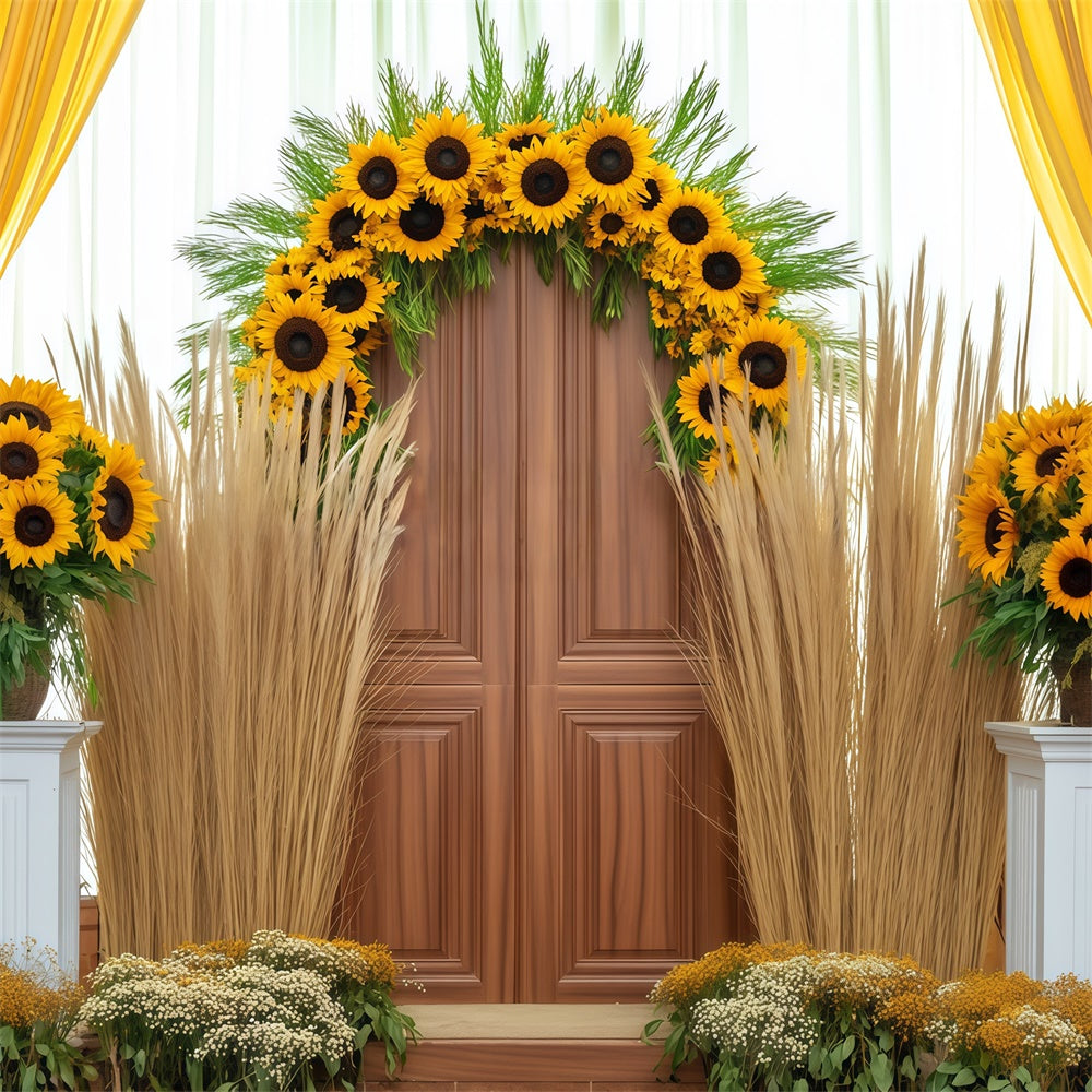 Toile de fond Déco Automne Porte Tournesols Élégante BRP57-200