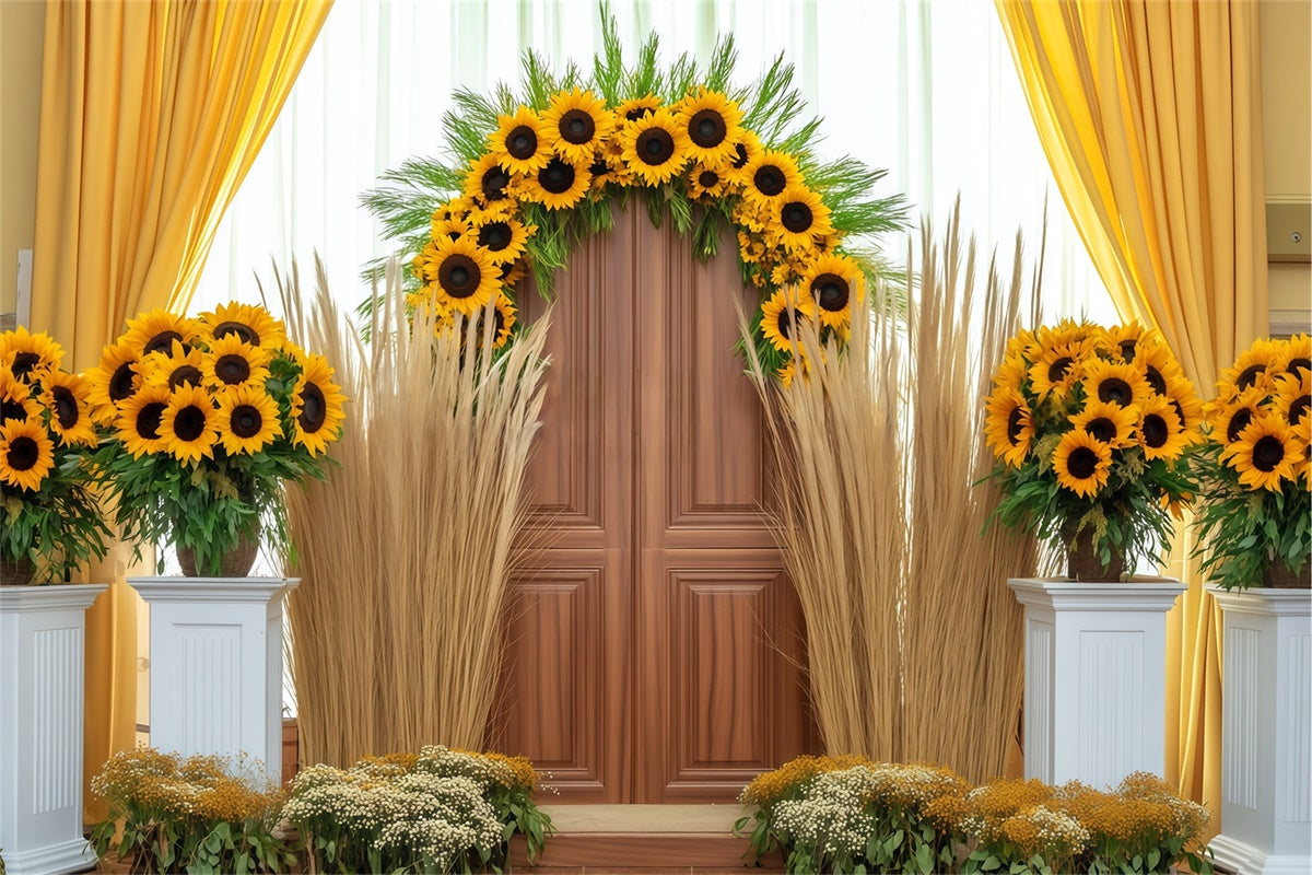 Toile de fond Déco Automne Porte Tournesols Élégante BRP57-200