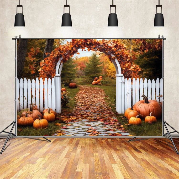 Toile de fond Déco Automne Arche Citrouille Sentier BRP57-202