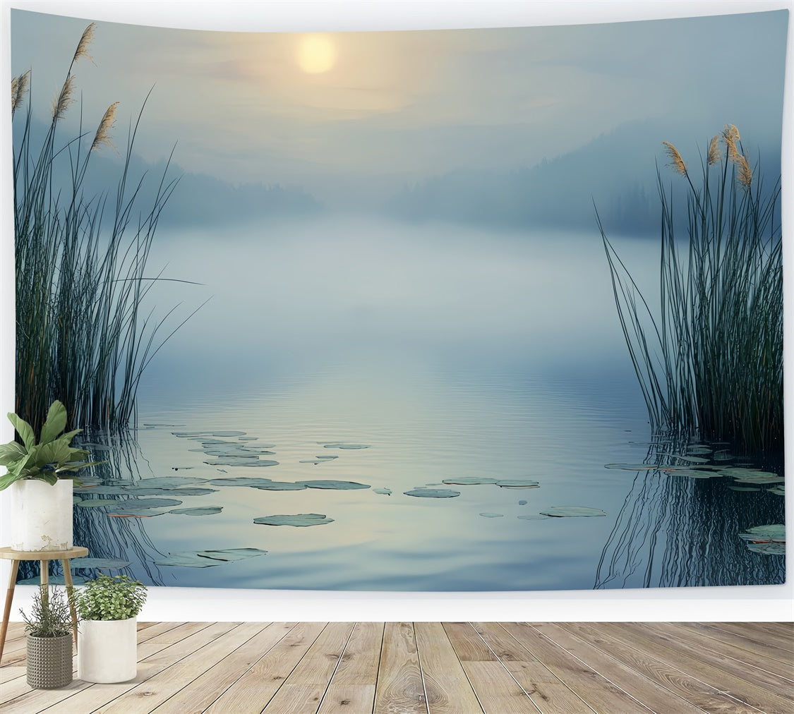 Toile de fond Ciel Brume Roseaux Vue Lac BRP57-206