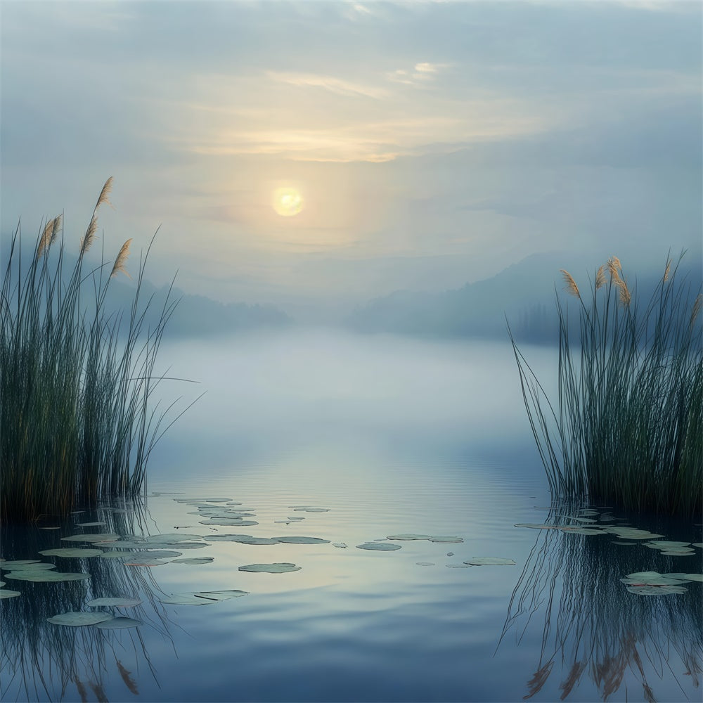 Toile de fond Ciel Brume Roseaux Vue Lac BRP57-206