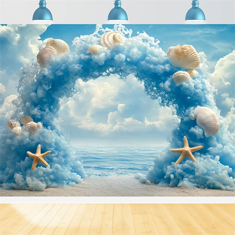 Toile de fond Ciel Nuageux Arche Coquillage Océan BRP57-223