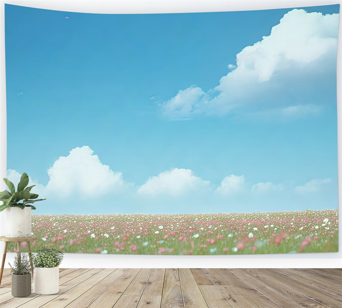Toile de fond Ciel Bleu Fleurs Sauvages Soleil BRP57-225