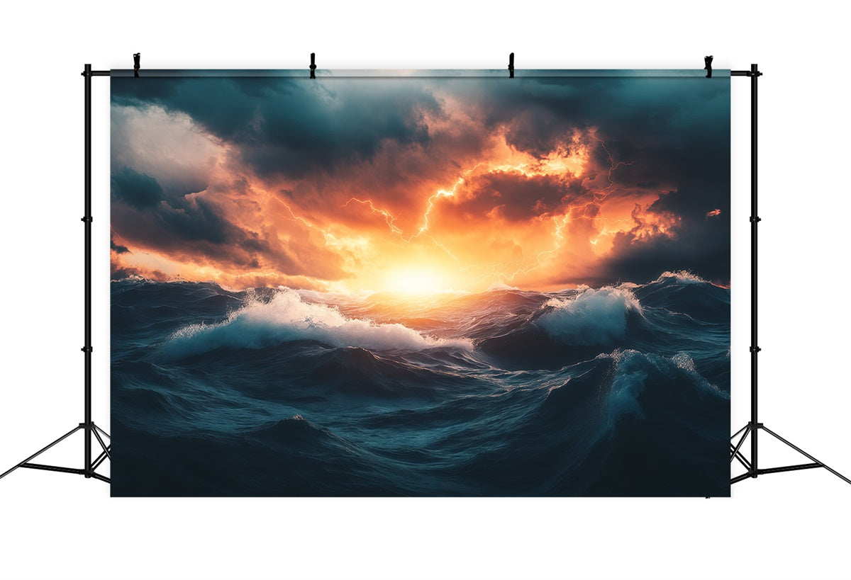Toile de fond Ciel Horizon Océan Feu Orage BRP57-228