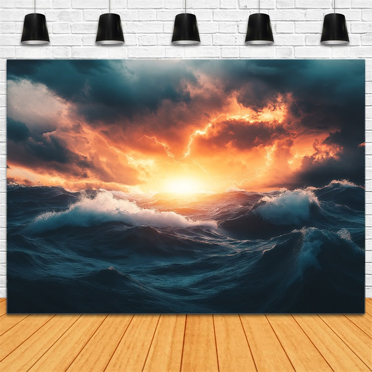 Toile de fond Ciel Horizon Océan Feu Orage BRP57-228