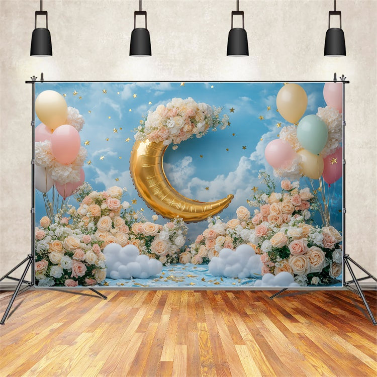 Toile de fond Ciel Bleu Jardin Croissant Doré BRP57-230