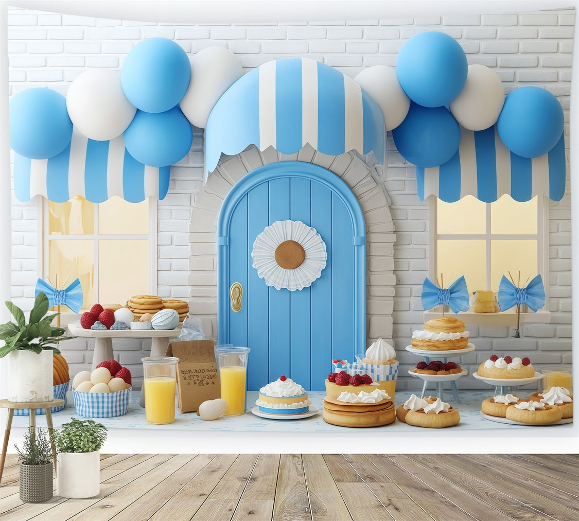 Fond studio photo enfant Friandises Boutique Bleue BRP57-241