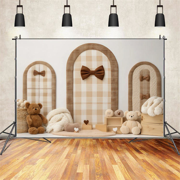 Toile de fond photo bébé Nœud Écossais Douillet Nounours BRP57-242