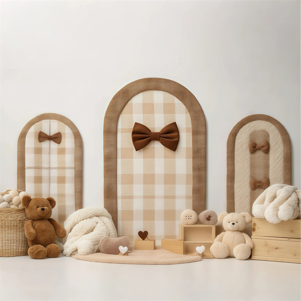 Toile de fond photo bébé Nœud Écossais Douillet Nounours BRP57-242