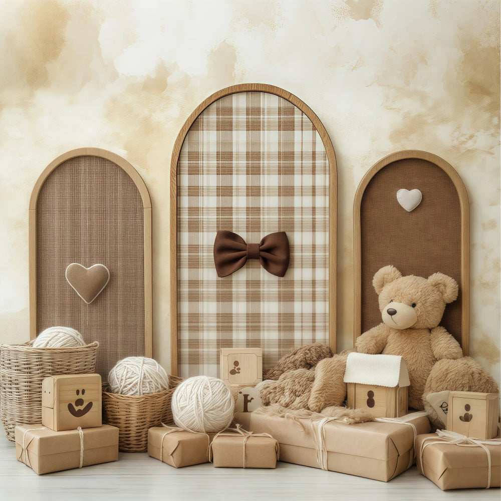 Fond studio photo enfant Panier Laine Carreaux Chaleureux BRP57-243